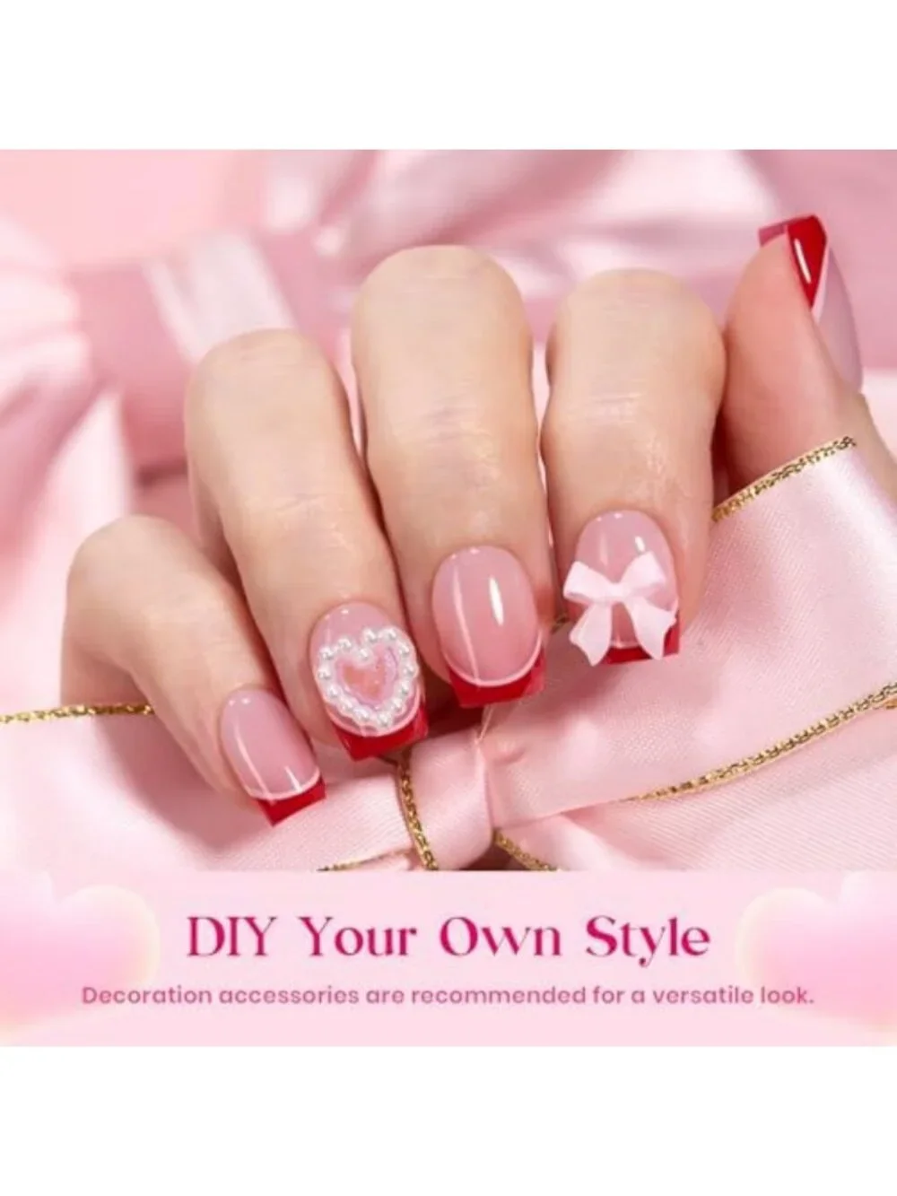 Heart Whisper Press-On Nails - Short Square, 3 Colors, 180 Pcs for Easy Glam